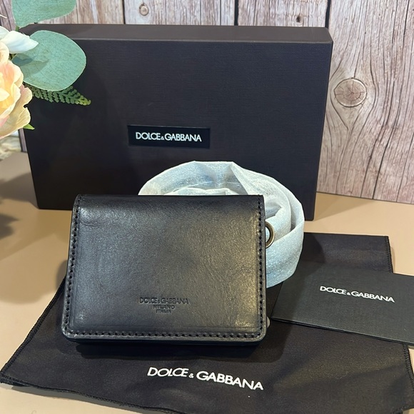 NEW DOLCE GABBANA D&G BLACK LEATHER CARD Crossbody Strap Wallet Shoulder Bag - Picture 7 of 13